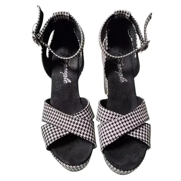 Free People Houndstooth Addison Platform Ankle Strap Size EU 38 US 8 - Picture 2 of 10